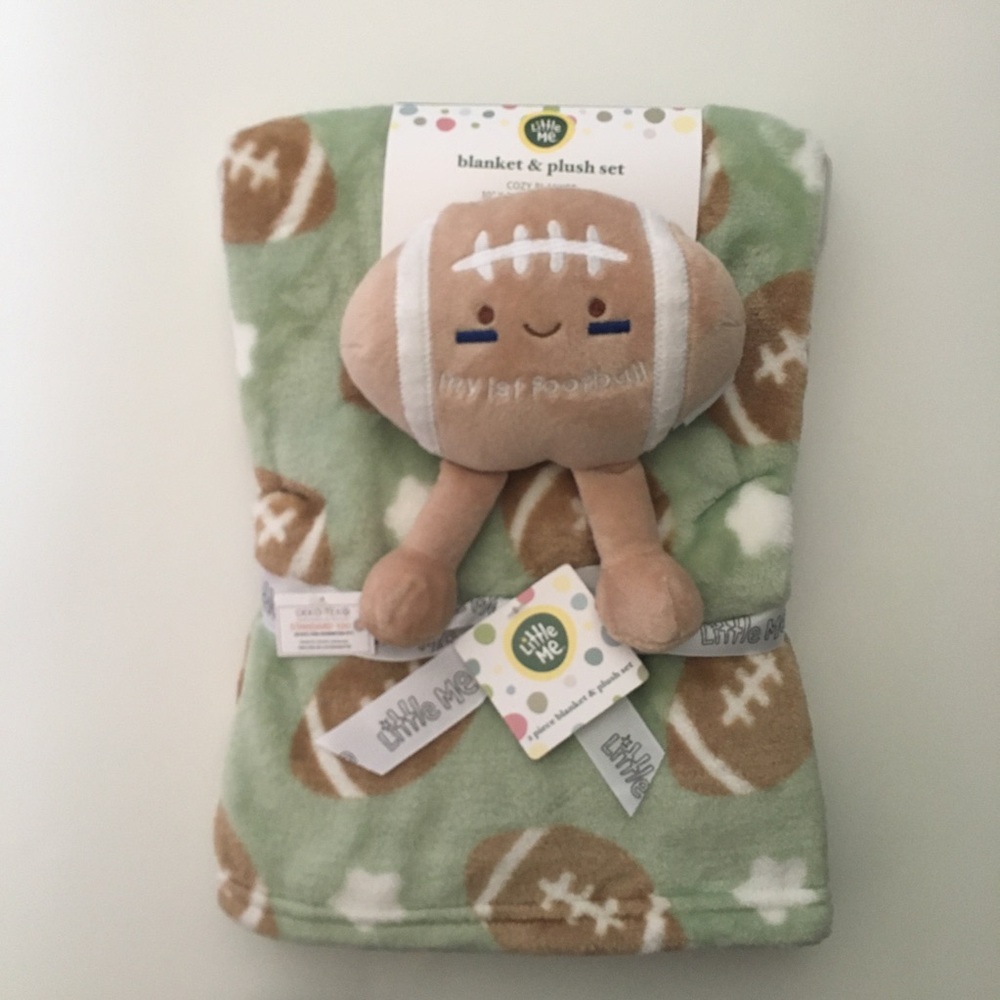 Little Me Cozy Football Blanket & Plush Set Baby Gift NEW